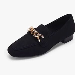 Elegant Black Loafers with Gold Chain Detail